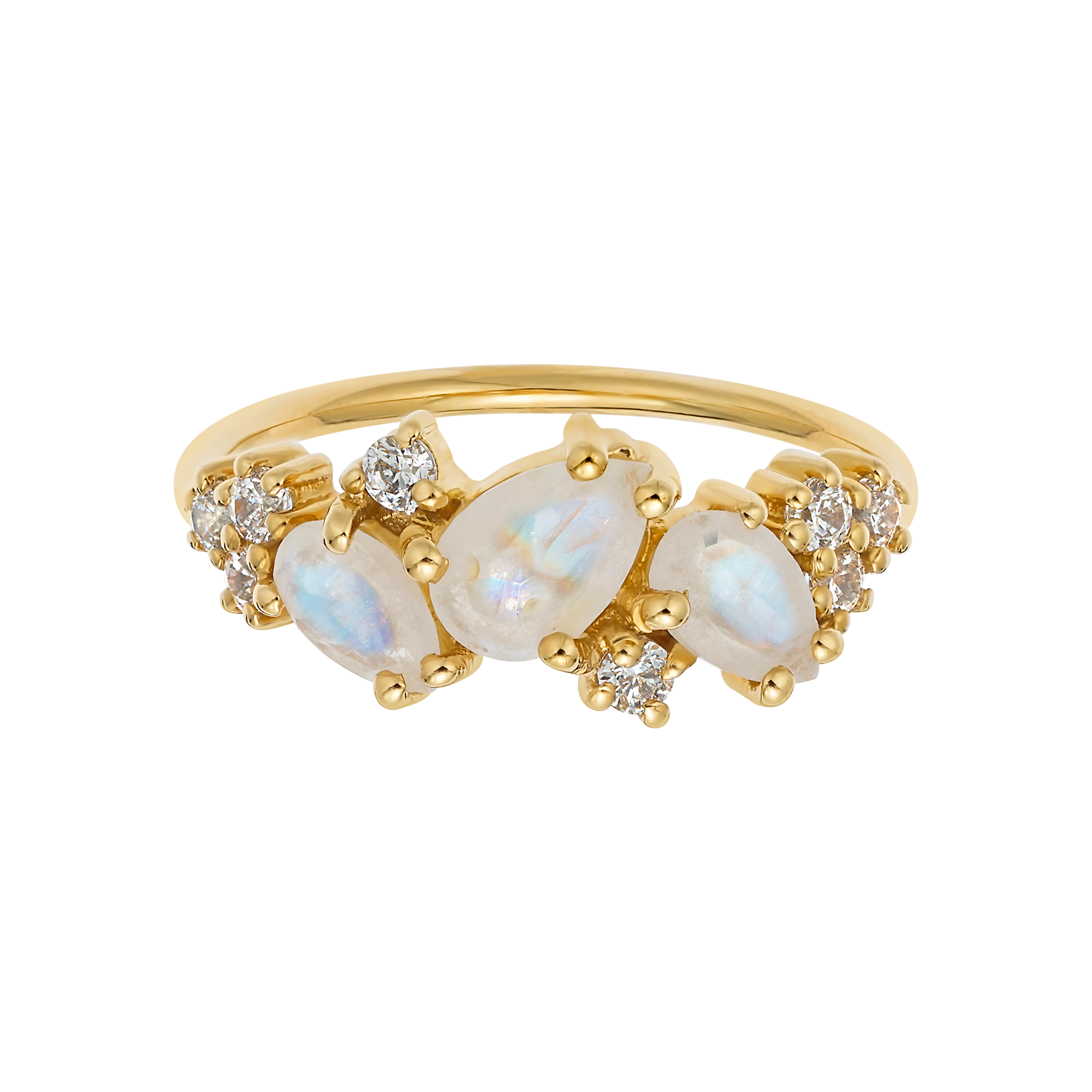 Rainbow Moonstone & Diamond Midsummer Night's Dream Ring-Blue Hand Home