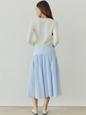 The Mariana Skirt | Full Volume Skirt with Wrap Waist Detail-Blue Hand Home