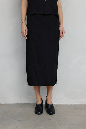 The Miranda Skirt | Textured Midi Skirt with Back Slit-Blue Hand Home