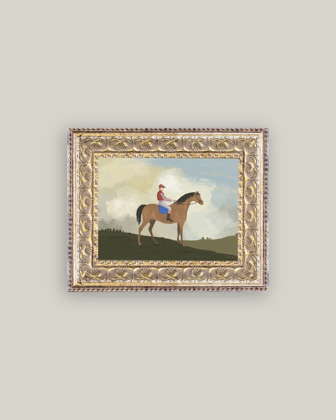 Horse Rider Framed Antique Art-Blue Hand Home