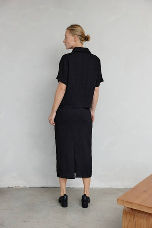 The Miranda Skirt | Textured Midi Skirt with Back Slit-Blue Hand Home