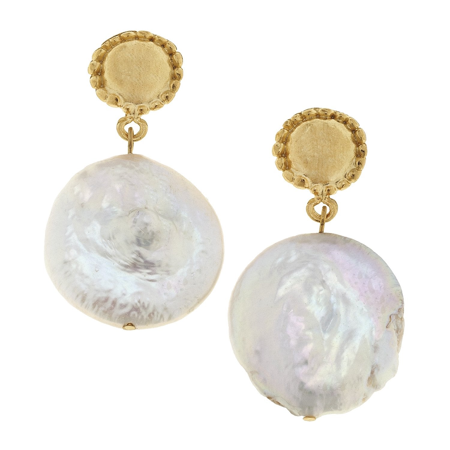 Gold Cab Freshwater Coin Pearl Earrings-Blue Hand Home