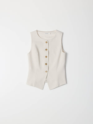 The Justine Top | High Neck Button-Down Vest-Blue Hand Home