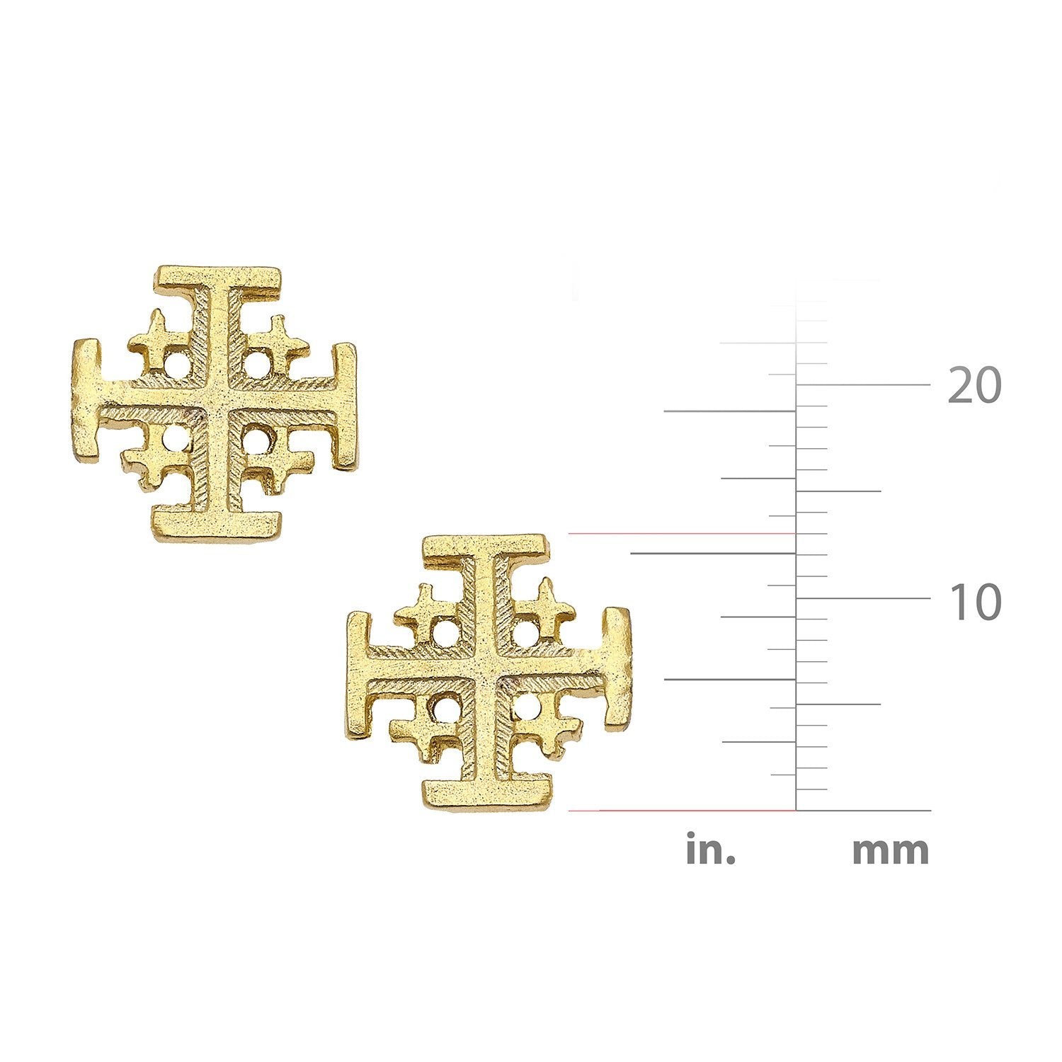 Small Gold Jerusalem Cross Post Earrings-Blue Hand Home