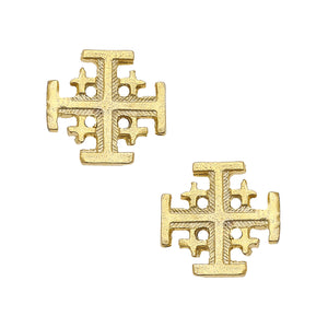 Small Gold Jerusalem Cross Post Earrings-Blue Hand Home