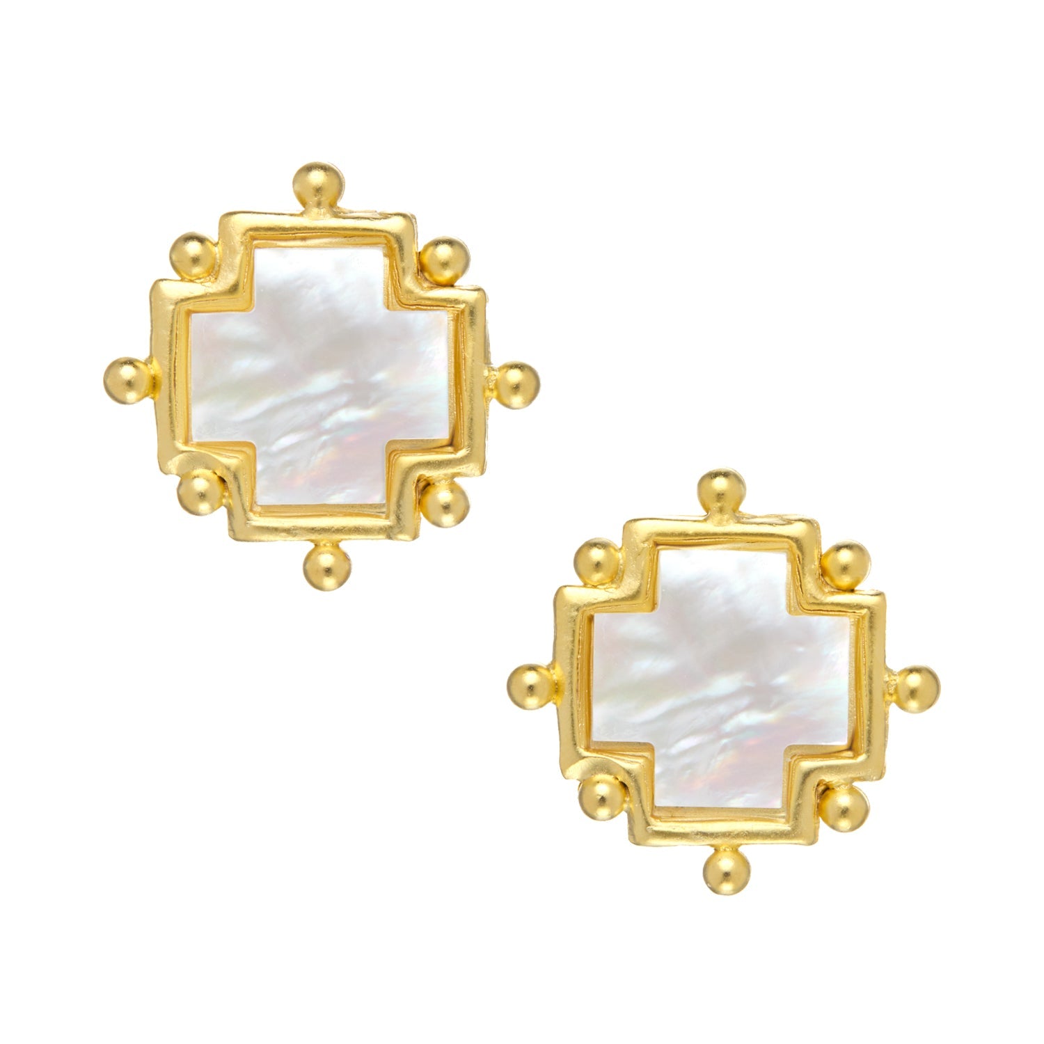 Mother of Pearl Cross Studs Earrings-Blue Hand Home