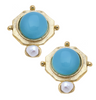 Handcast Gold with Blue Quartz and Freshwater Pearl CLIP Earring-Blue Hand Home