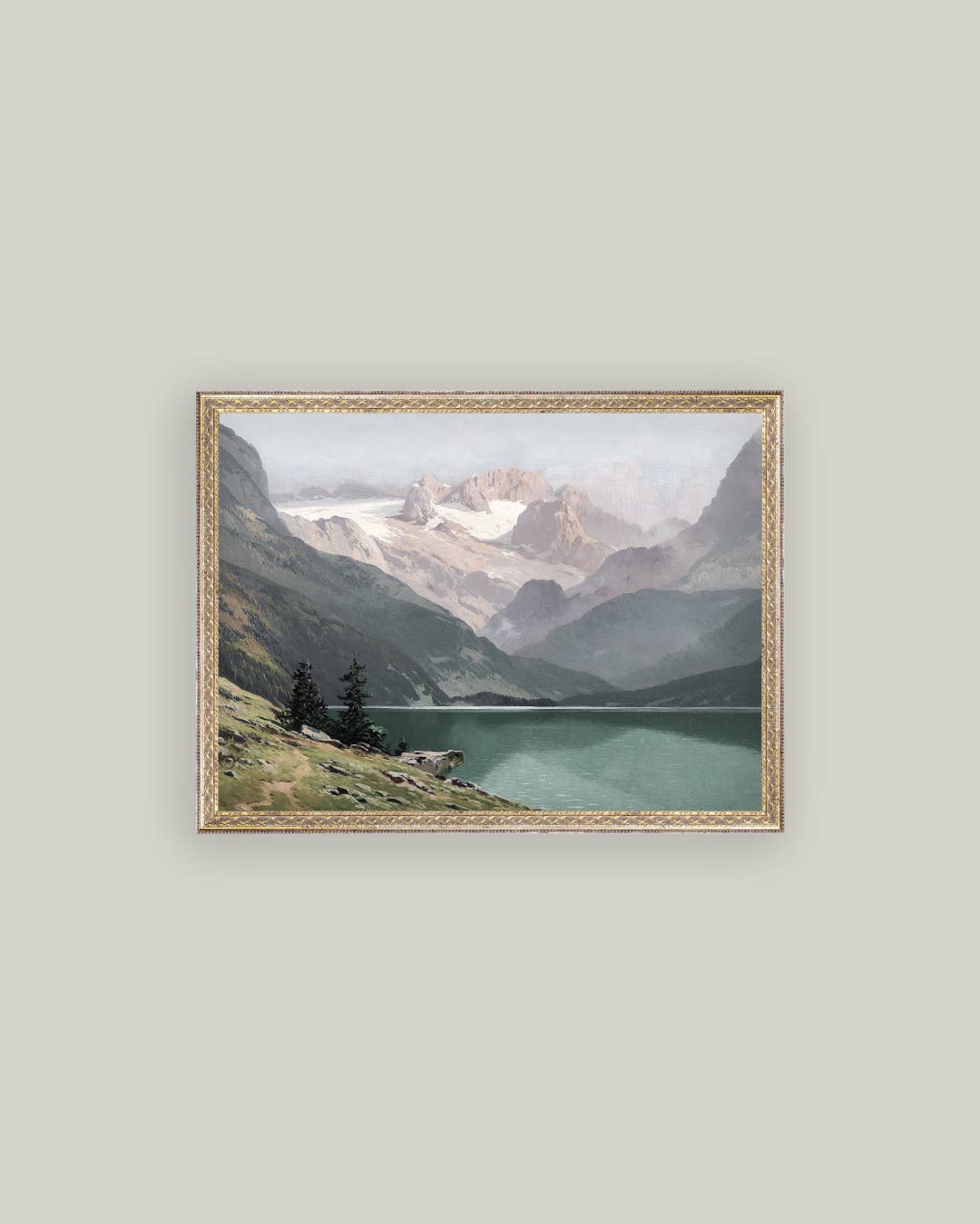 Mountain Lake View Framed Antique Art-Blue Hand Home