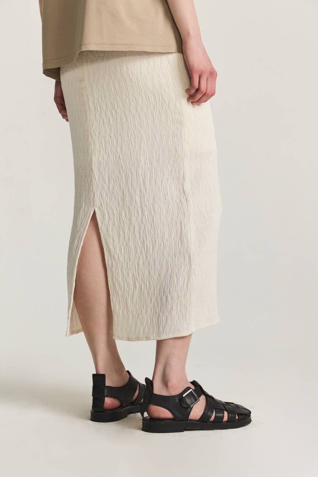 The Miranda Skirt | Textured Midi Skirt with Back Slit-Blue Hand Home