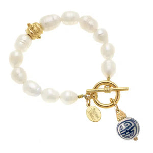 Blue & White Pearl Bracelet-Blue Hand Home