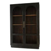 Vannes 2 Door Display Cabinet w/ Glass Shelves in Vintage Black w/ Straw Wash Interior-Blue Hand Home