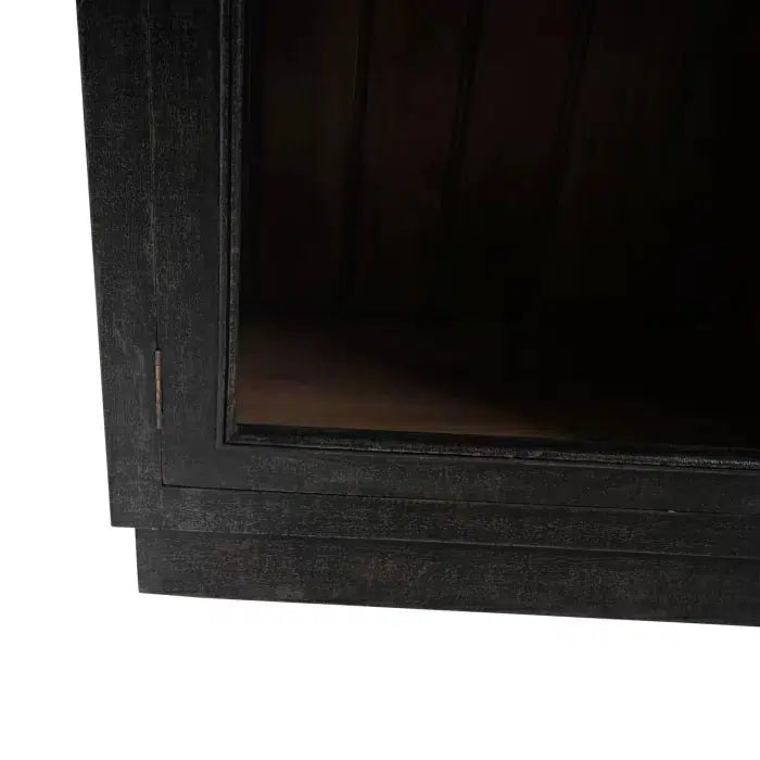 Vannes 2 Door Display Cabinet w/ Glass Shelves in Vintage Black w/ Straw Wash Interior-Blue Hand Home