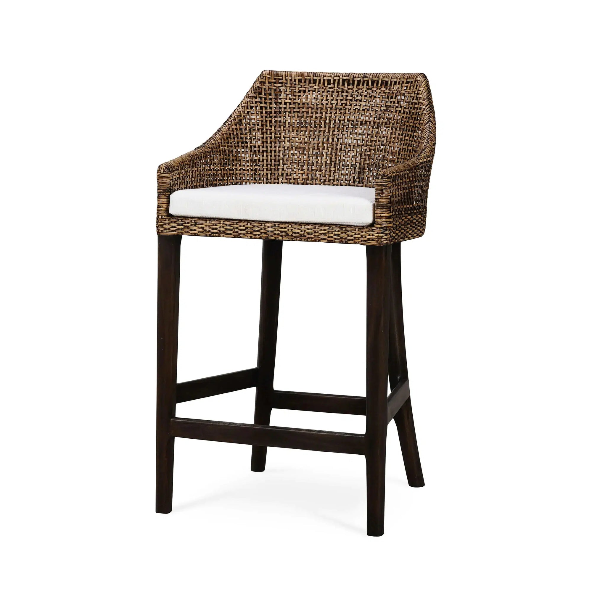 Savanah Barstool In Rattan Glaze w/ Arctic White Performance Seat Cushion-Blue Hand Home