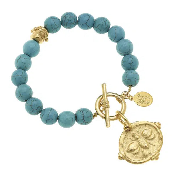 Gold Bee Intaglio Stone Bracelet-Blue Hand Home