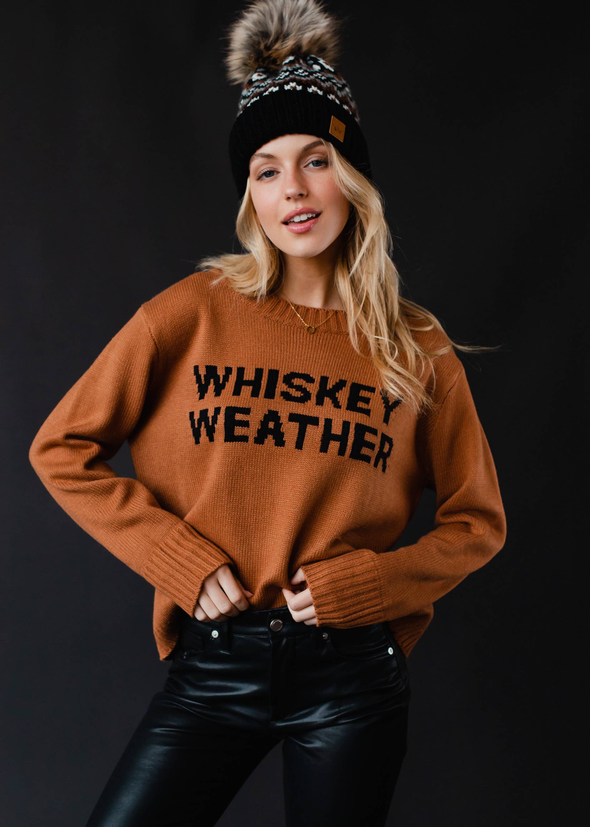 Brown Whiskey Weather Sweater-Blue Hand Home