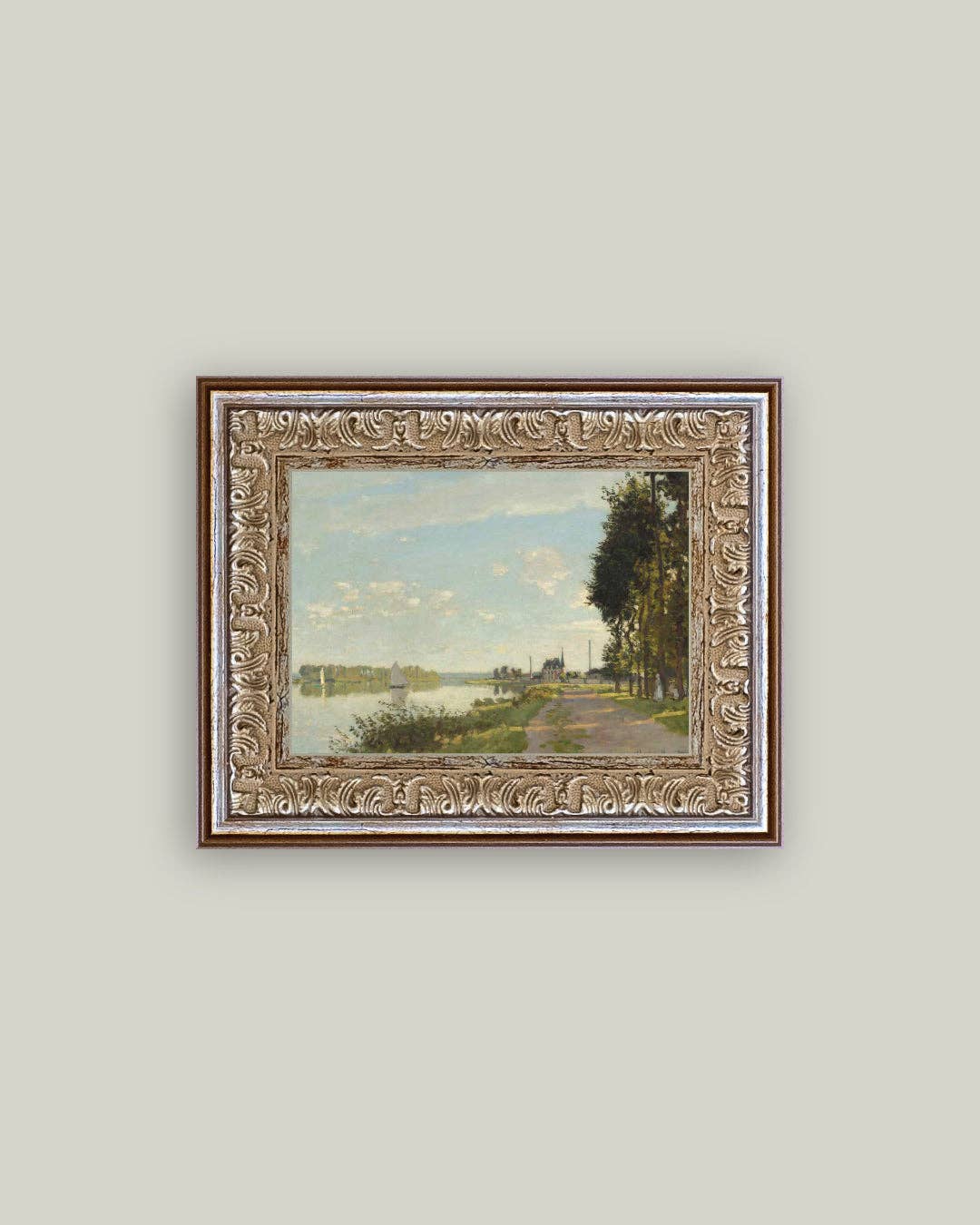 Riverside Walk Framed Antique Art-Blue Hand Home