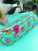 Quilted Makeup Bags | Cosmetic Toiletry Bag | Aqua Floral-Blue Hand Home