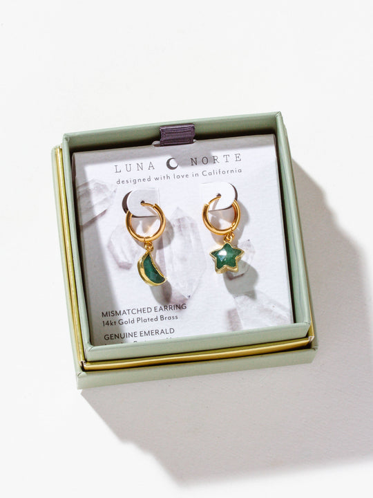 Sky Gazing Mismatched Hoop Earrings- Emerald