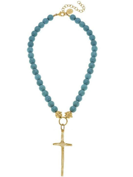 Elongated Cross Matte Turquoise Necklace