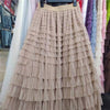 Solid Color High-Waisted Tulle Puffy Midi Skirt-Blue Hand Home