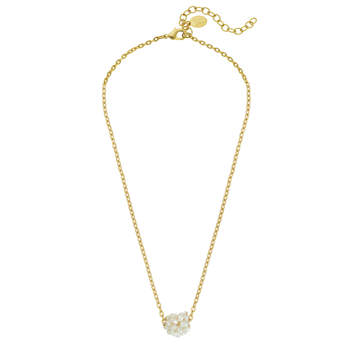 Handcast Gold Dainty Chain and Genuine Freshwater Pearl Cluster Necklace-Blue Hand Home