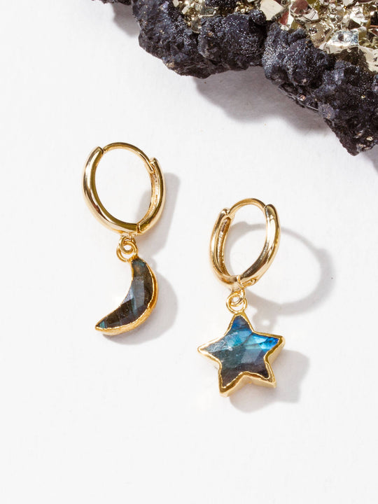 Sky Gazing Mismatched Hoop Earrings- Labradorite