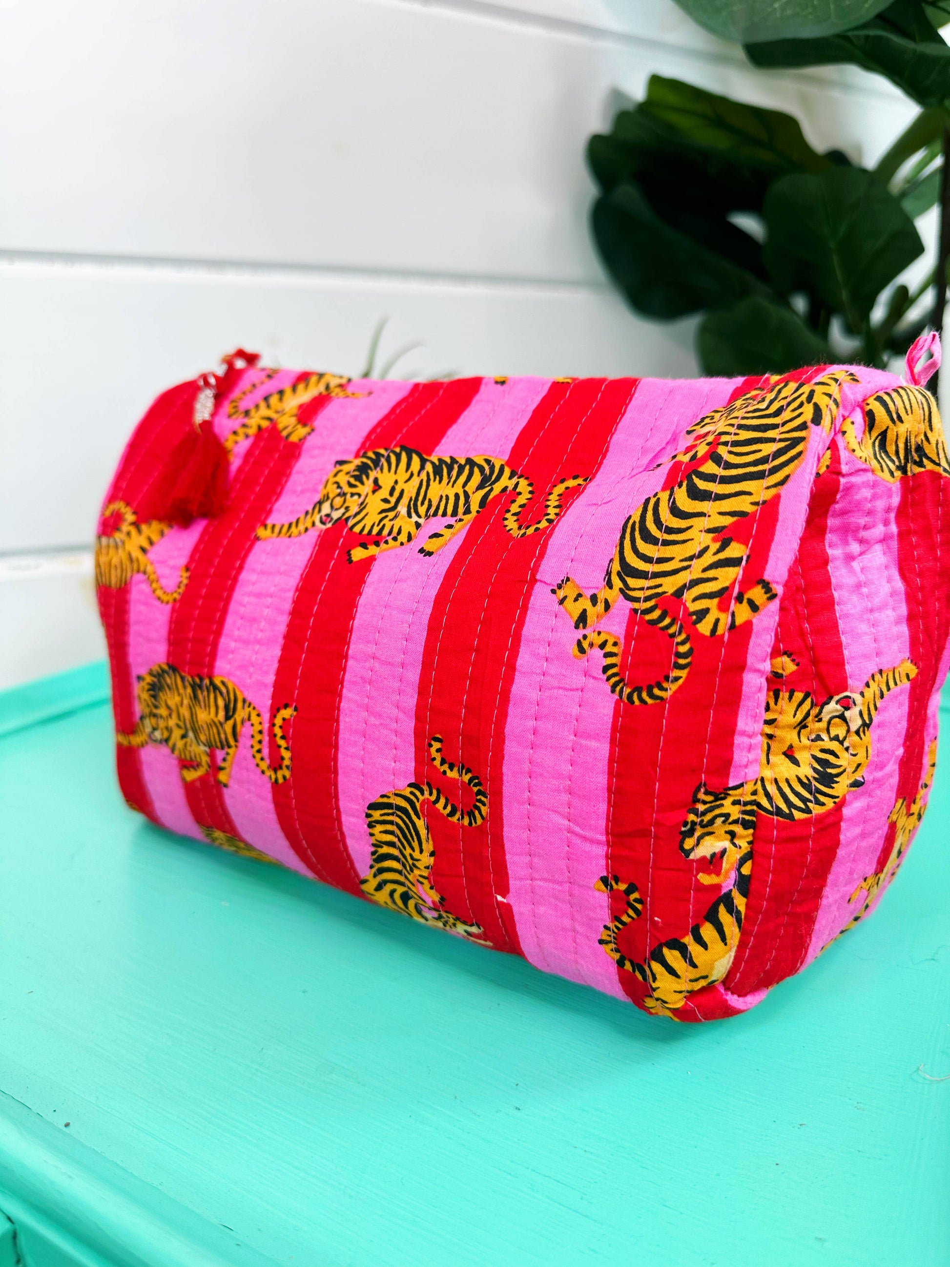 Quilted Tiger Print Cosmetics Bag | Cosmetics Makeup Bags-Blue Hand Home