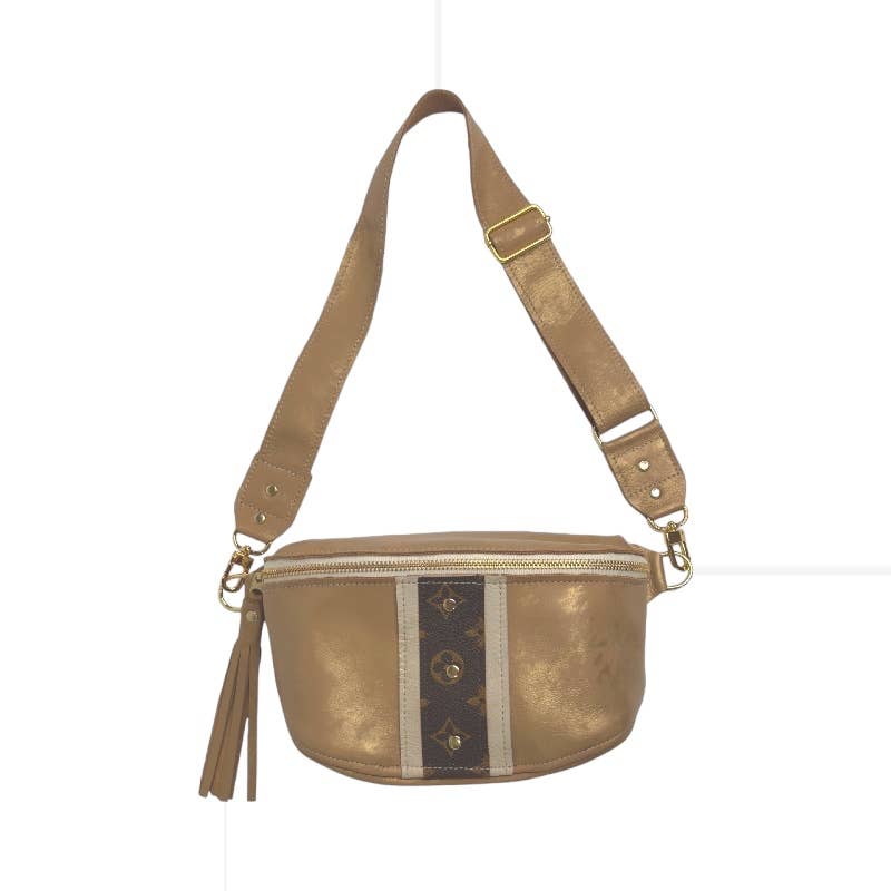 Britt Belt Bag In Bronze Leather | Upcycled LV-Blue Hand Home