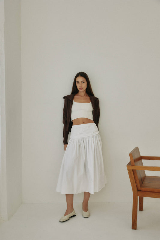 The Mariana Skirt | Full Volume Skirt with Wrap Waist Detail-Blue Hand Home