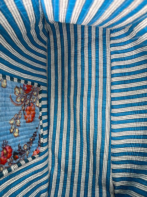 Large Quilted Velvet Cotton Handmade Bag Eco Friendly Boho-Blue Hand Home