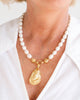 Susan Shaw Gold Oyster Shell on Genuine Freshwater Pearl Necklace-Blue Hand Home