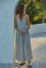 L6998 | Striped Tube Neck Strapless Flare Maxi Dress-Blue Hand Home