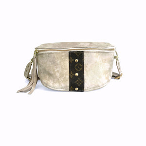 Britt Belt Bag In Stone Leather | Upcycled LV-Blue Hand Home