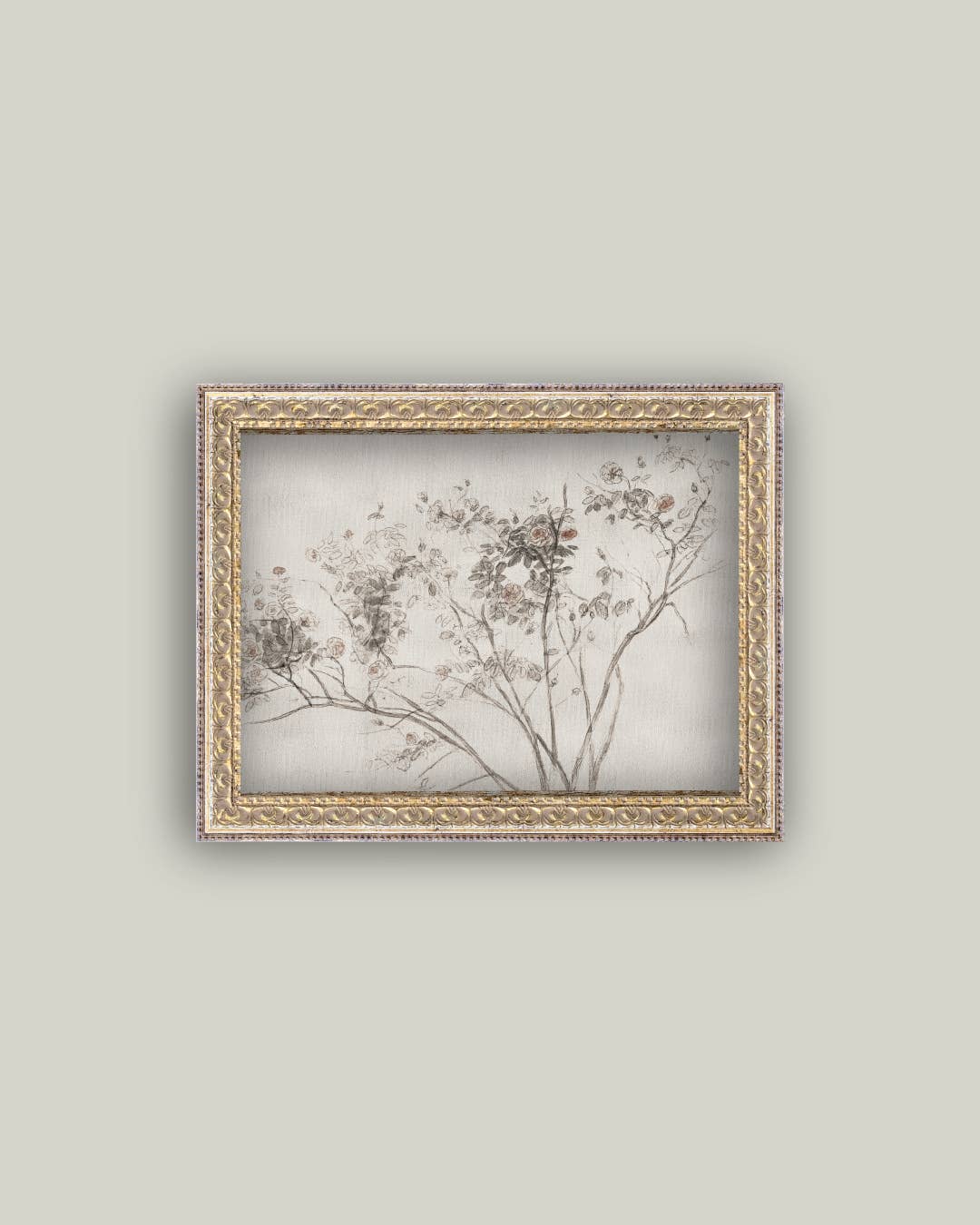 Rose Bush Framed Antique Art-Blue Hand Home