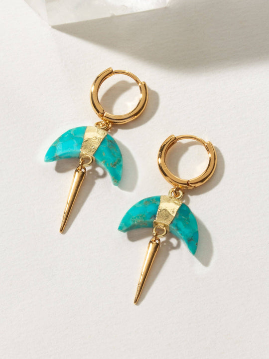 Crescent Horn Spike Huggie Hoop Earrings- Turquoise