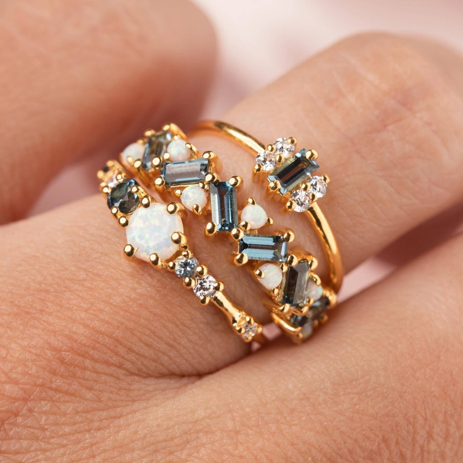 London Blue Topaz & Opal Fire on Ice Ring-Blue Hand Home