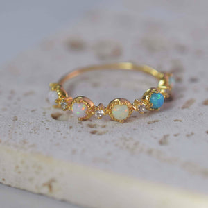 Opal Crowned Crossing Band Ring-Blue Hand Home