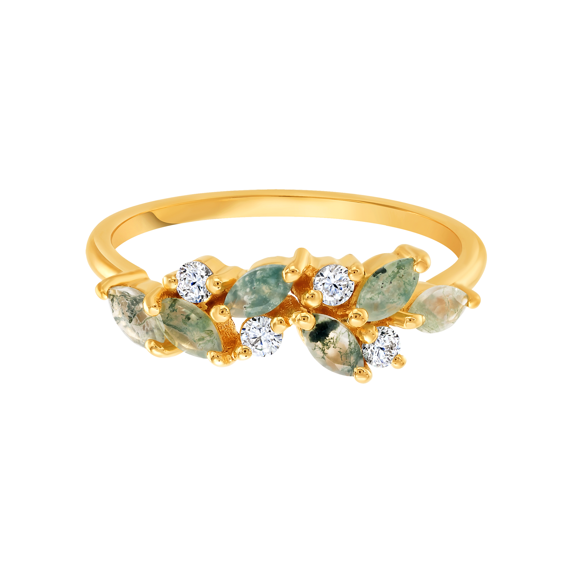 Yellow Gold Moss Agate & Topaz Orchard Ring-Blue Hand Home