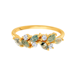 Yellow Gold Moss Agate & Topaz Orchard Ring-Blue Hand Home