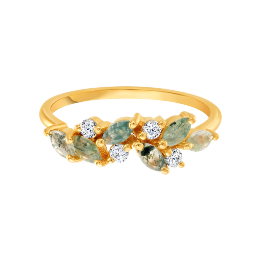 Yellow Gold Moss Agate & Topaz Orchard Ring-Blue Hand Home