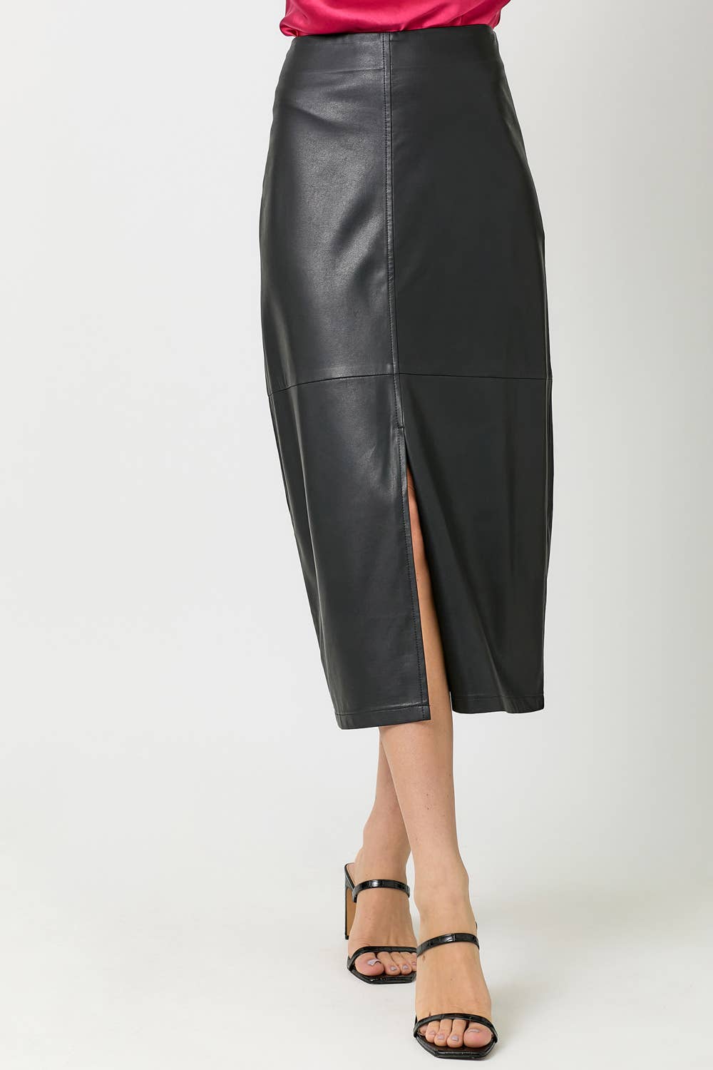 60845 Leather Midi Skirt-Blue Hand Home