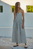 L6998 | Striped Tube Neck Strapless Flare Maxi Dress-Blue Hand Home