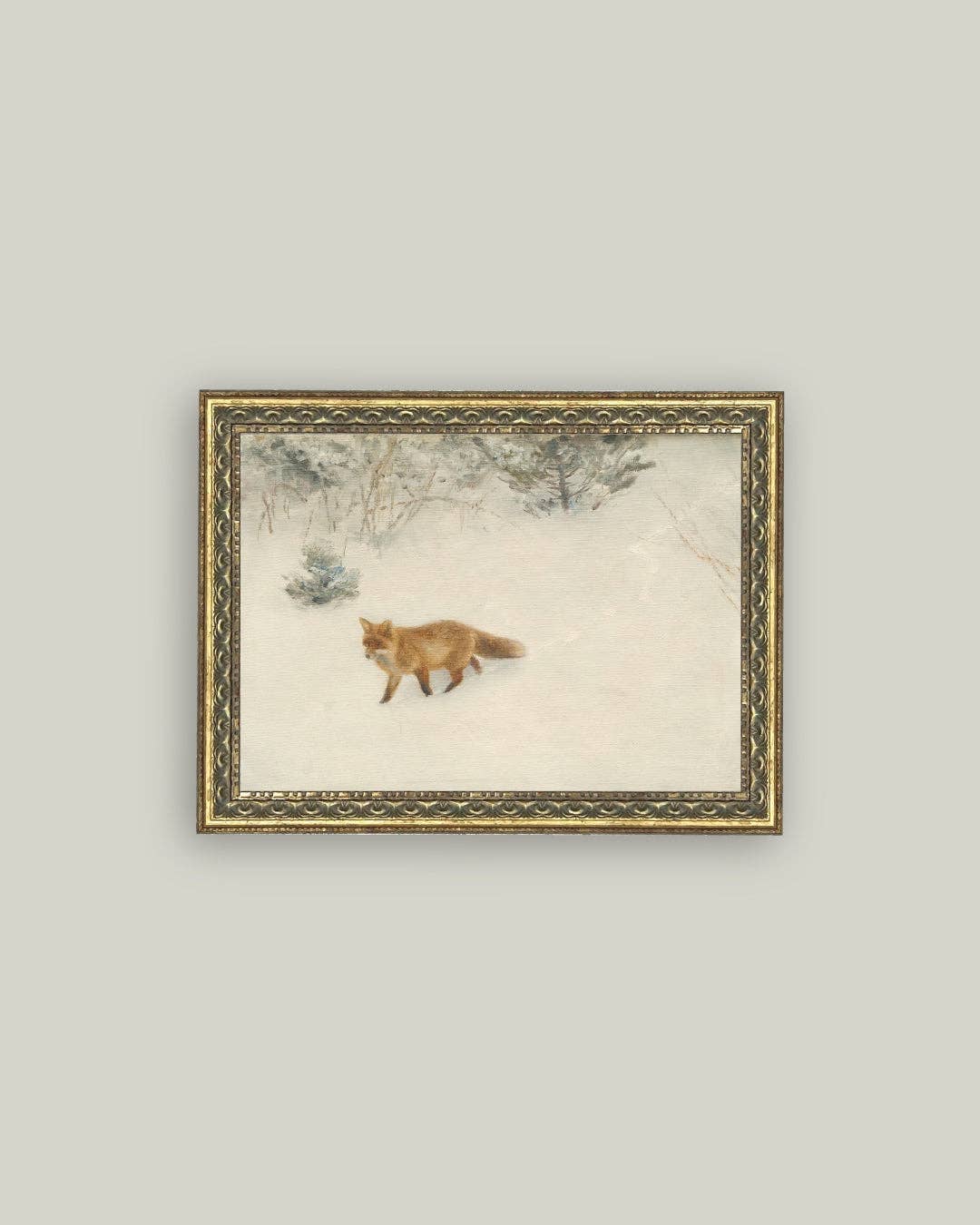 Fox In Winter Framed Antique Art-Blue Hand Home