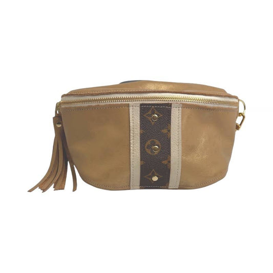 Britt Belt Bag In Bronze Leather | Upcycled LV-Blue Hand Home