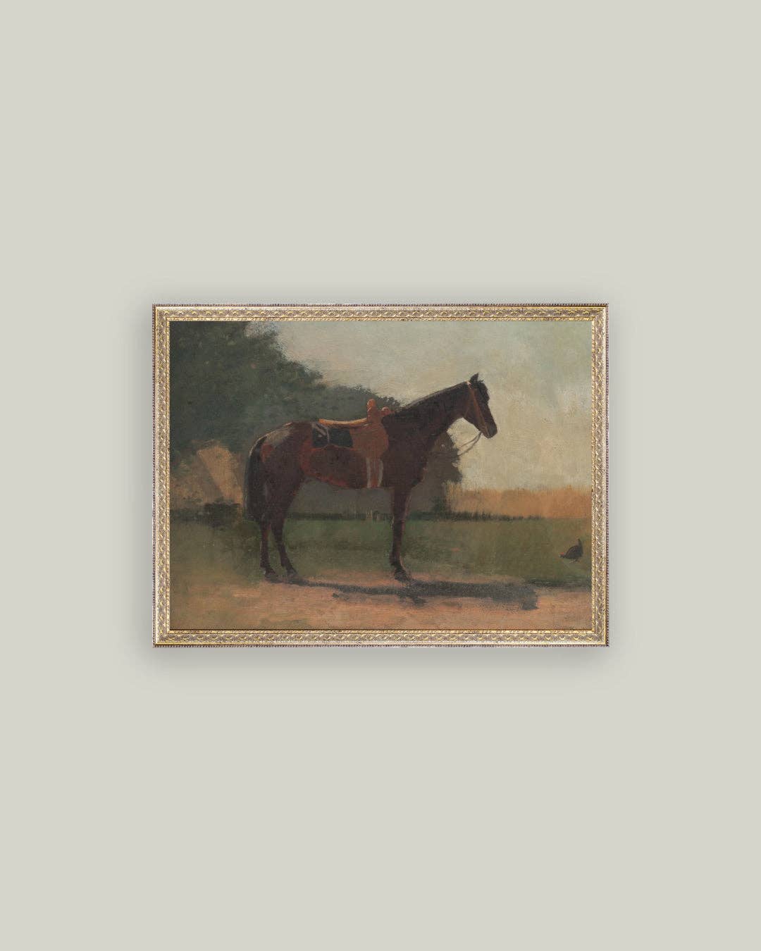 Saddled Horse Framed Antique Art-Blue Hand Home