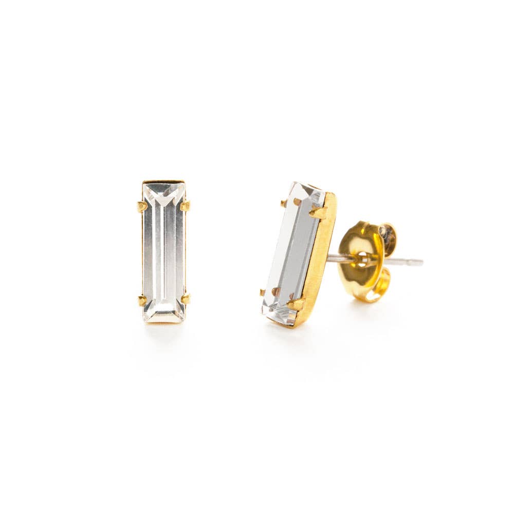 Baguette Crystal Stud Earrings-Blue Hand Home