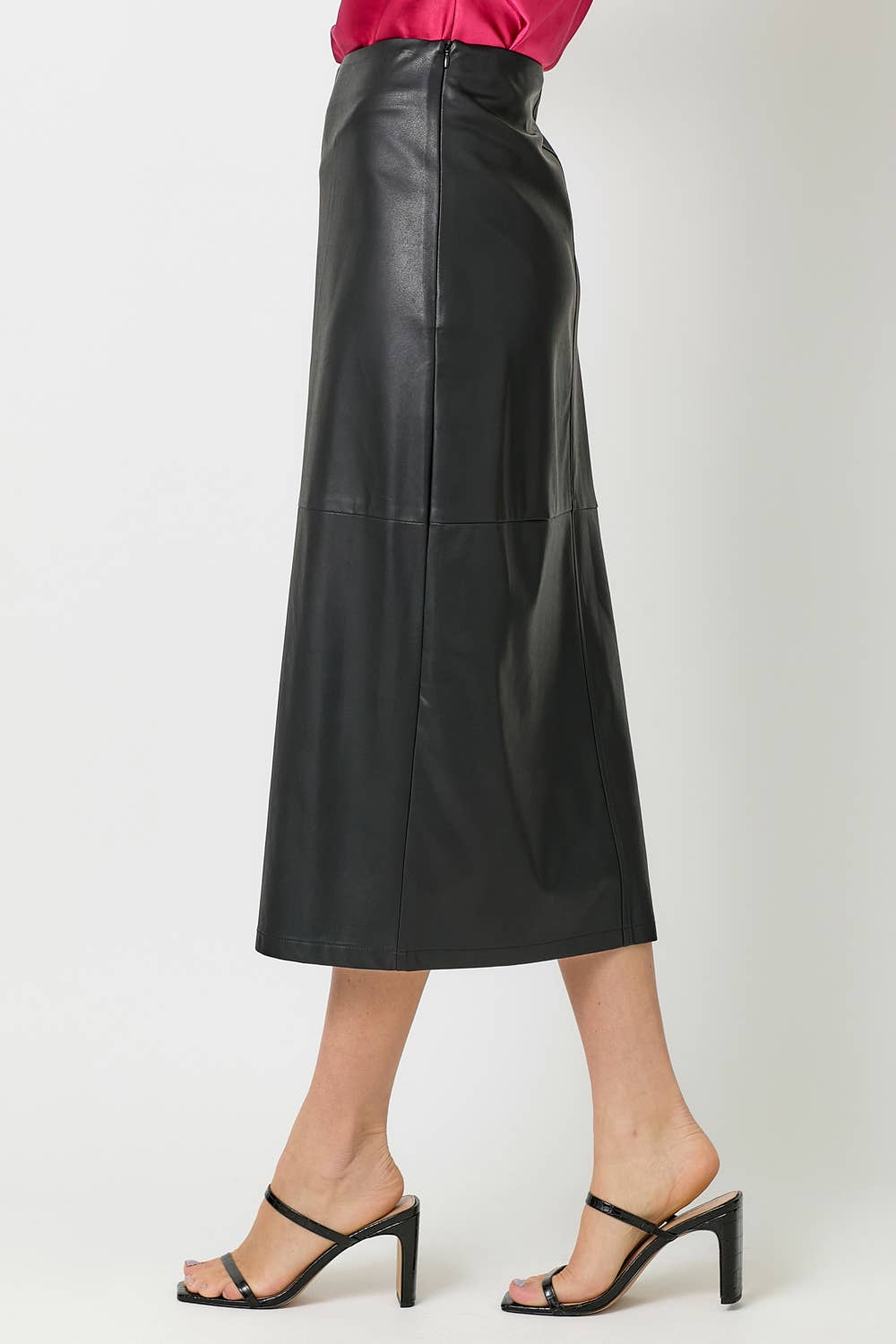 60845 Leather Midi Skirt-Blue Hand Home