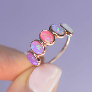 Rose Gold Opal Ombre Candy Band Ring-Blue Hand Home