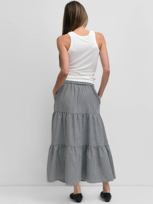 The Emilie Skirt | Tiered Gingham Midi Skirt-Blue Hand Home