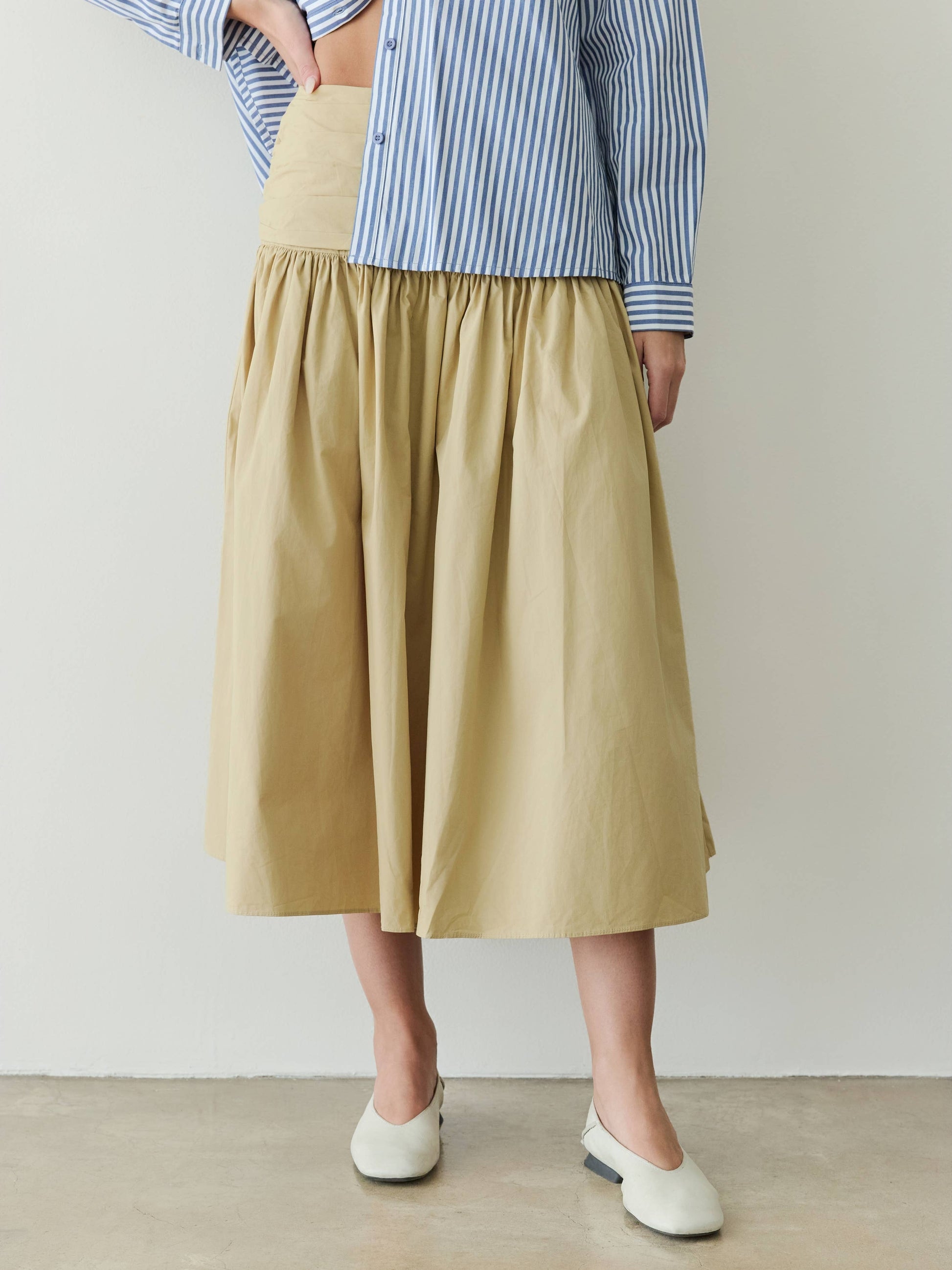 The Mariana Skirt | Full Volume Skirt with Wrap Waist Detail-Blue Hand Home